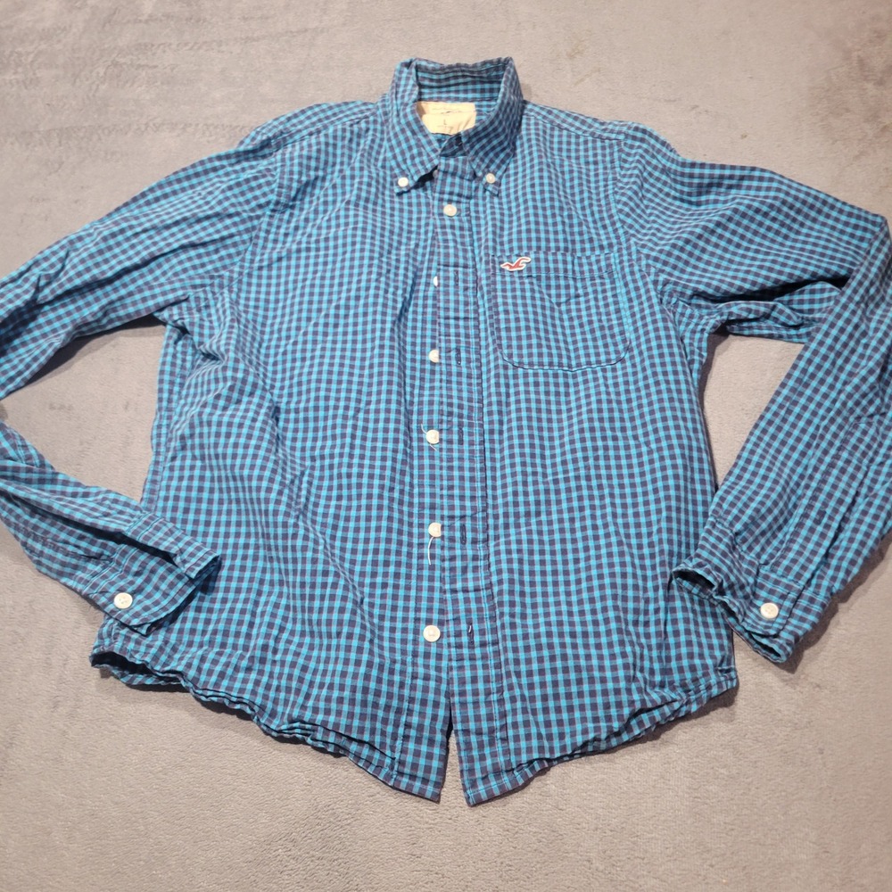 Hollister Button Down Shirt Men Blue Gingham Check Long Sleeve Casual Preppy